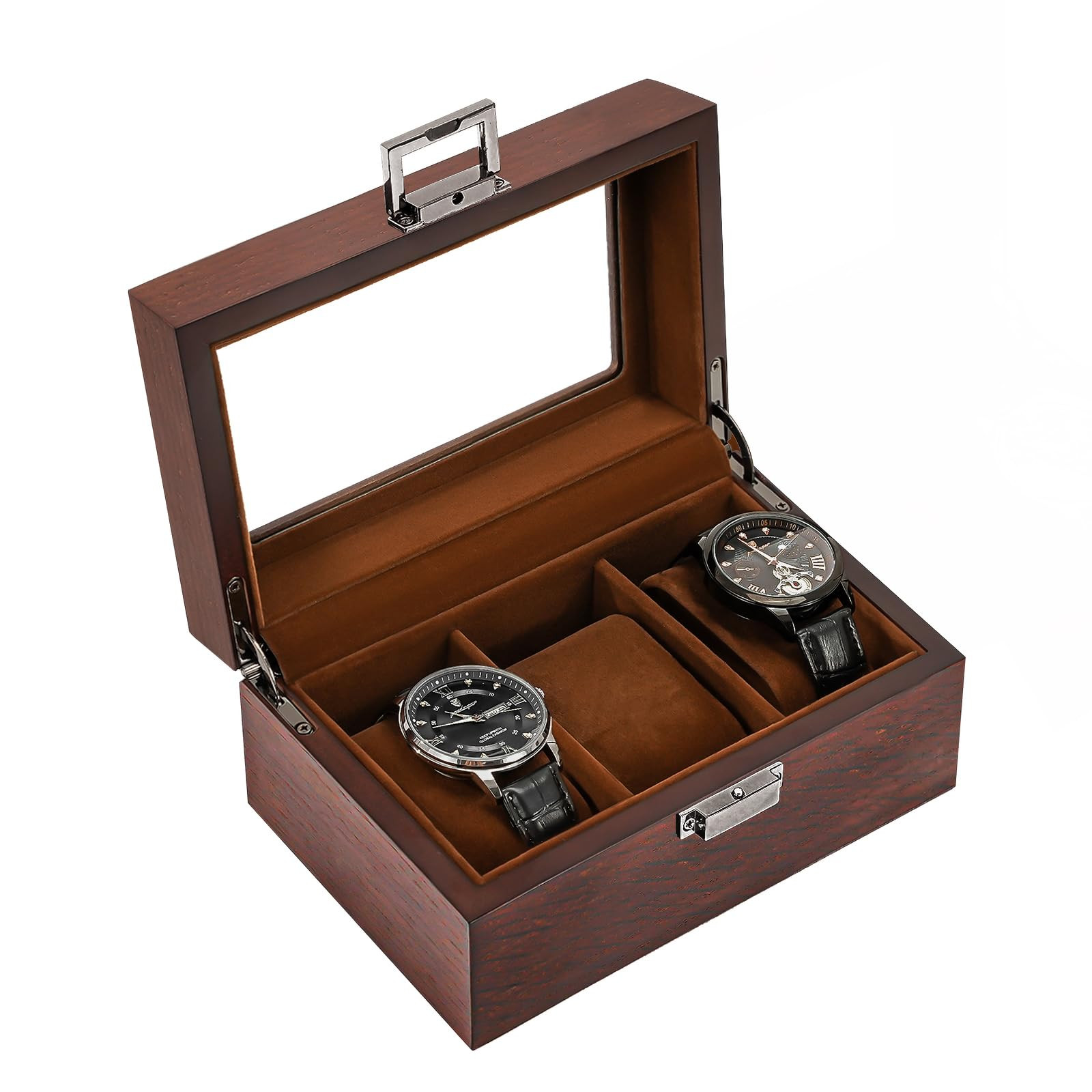 ProCase Wooden Watch Box for Men, 3 Slot Watch Display Case with Glass Lid - Espresso | Amazon (US)