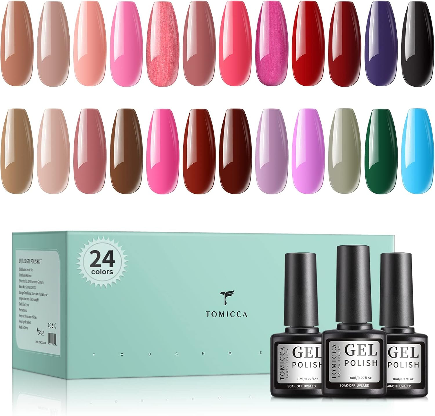 TOMICCA Gel Nail Polish Kit 24 Colors 8ml Glitter Gel Nail Kit Gel Nail Starter Kit for Home Salo... | Amazon (CA)