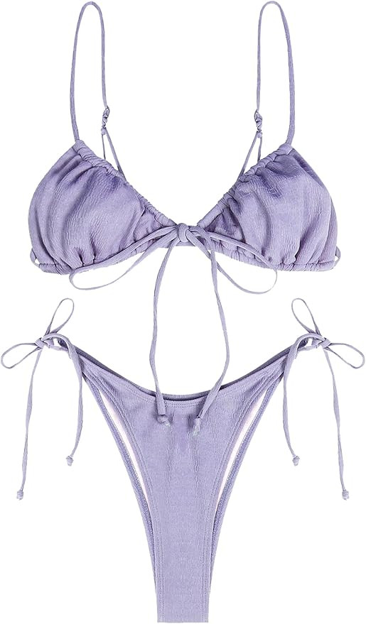 ZAFUL Womens High Cut Thong Bikini Set Swimsuits Cami String Sexy Bathing Suit | Amazon (US)