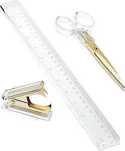 OfficeGoods 3 Piece Acrylic Desk Set - Includes Ruler, Staple Remover, Scissors - Functional & El... | Amazon (US)