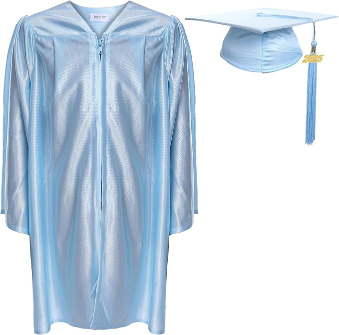 Newrara Unisex Shiny Kindergarten Graduation Gown Cap with Tassel (27, Sky Blue) | Amazon (US)