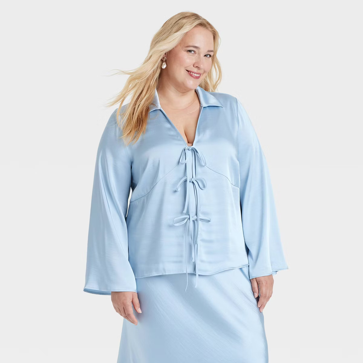 Women's Long Sleeve Satin Tie Blouse - A New Day™ | Target