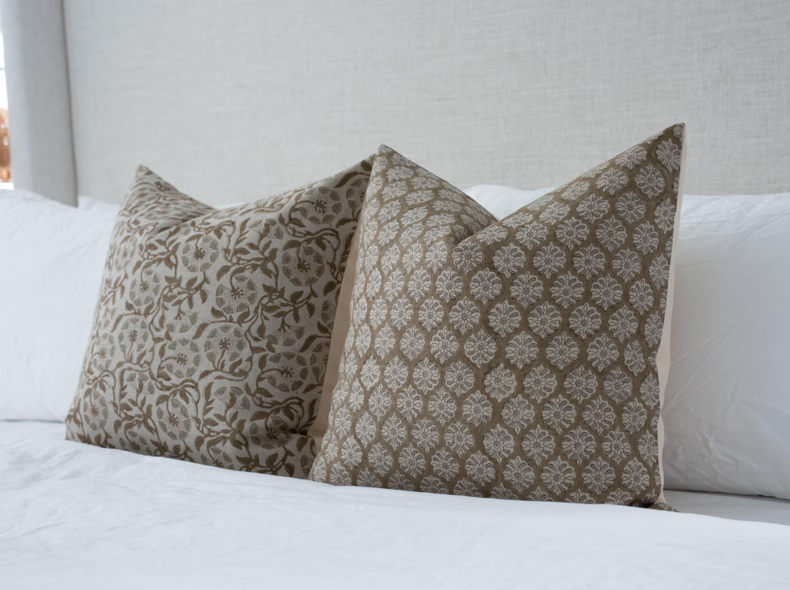 LIRA || Neutral Beige Brown Floral Pillow Cover: Block Print Linen, Modern Farmhouse, Cottage Pil... | Etsy (US)