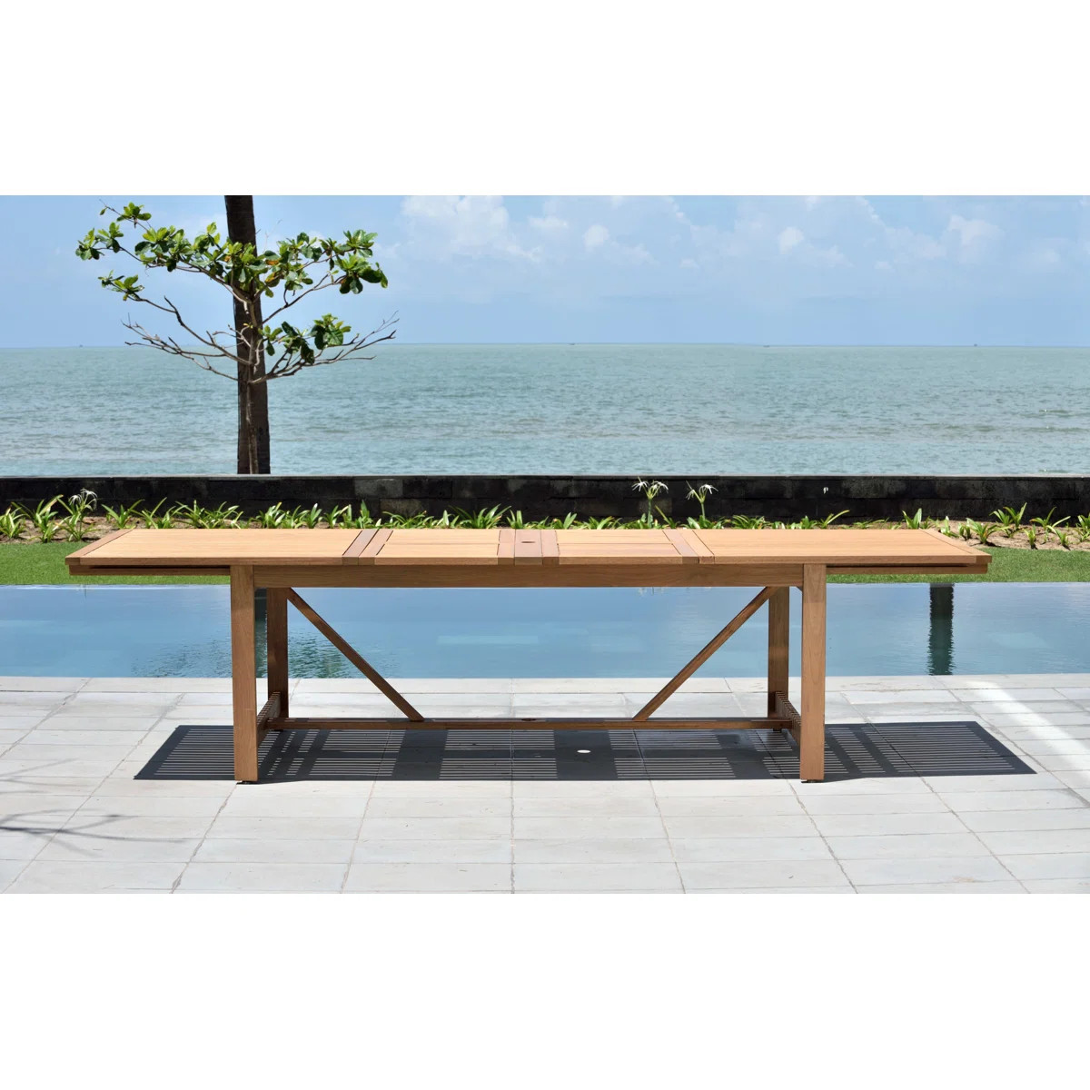 Alyisa Rectangular Eucalyptus Extendable Outdoor Dining Table With Umbrella Hole , in. W 42'' in.... | Wayfair North America