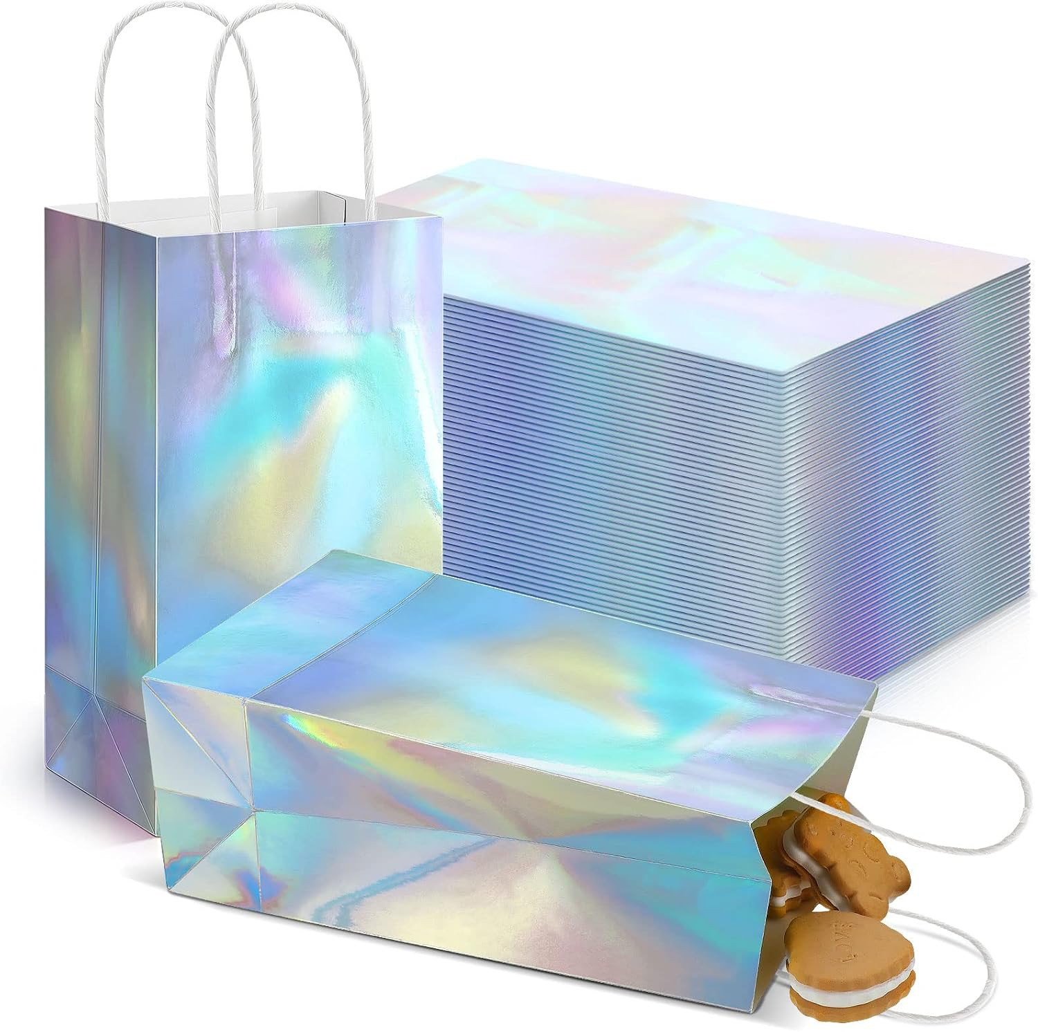 Estune 30 Pcs Iridescent Gift Bags Holographic Party Favor Bag with Handle 8.3 x 5 x 3.2 Inch Gli... | Amazon (US)