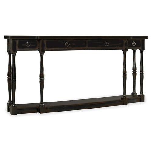 Albert French Country Black Oak Wood 4 Drawer Console Table | Kathy Kuo Home
