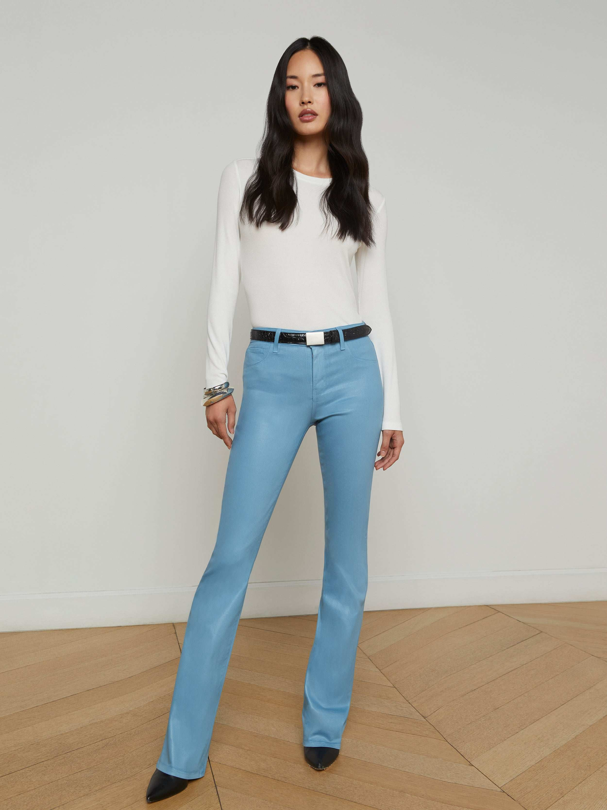 L'AGENCE - Selma Coated Bootcut Jean in Blue Mist Coated | L'Agence