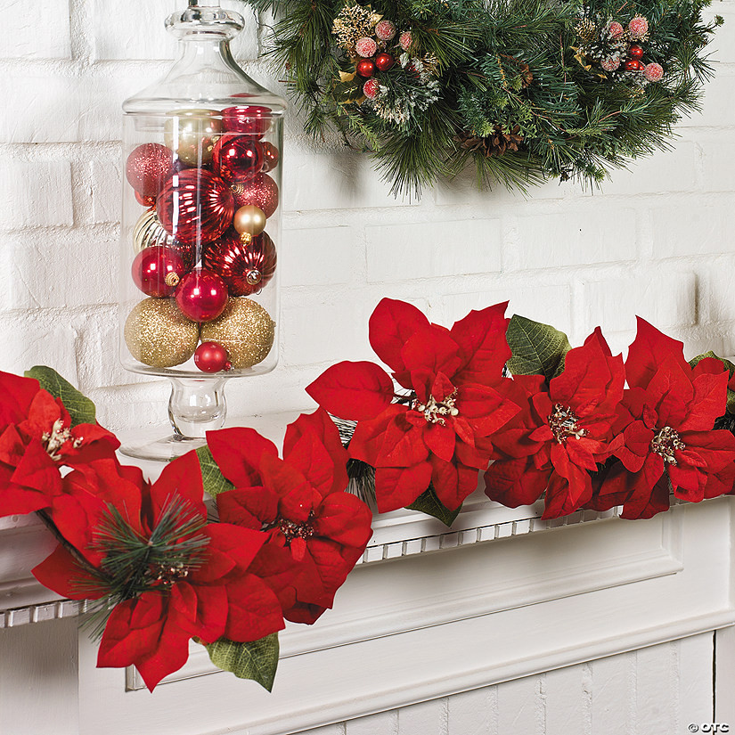 5 Ft. 5" Poinsettia Christmas Flower Red Polyester Garland | Oriental Trading Company
