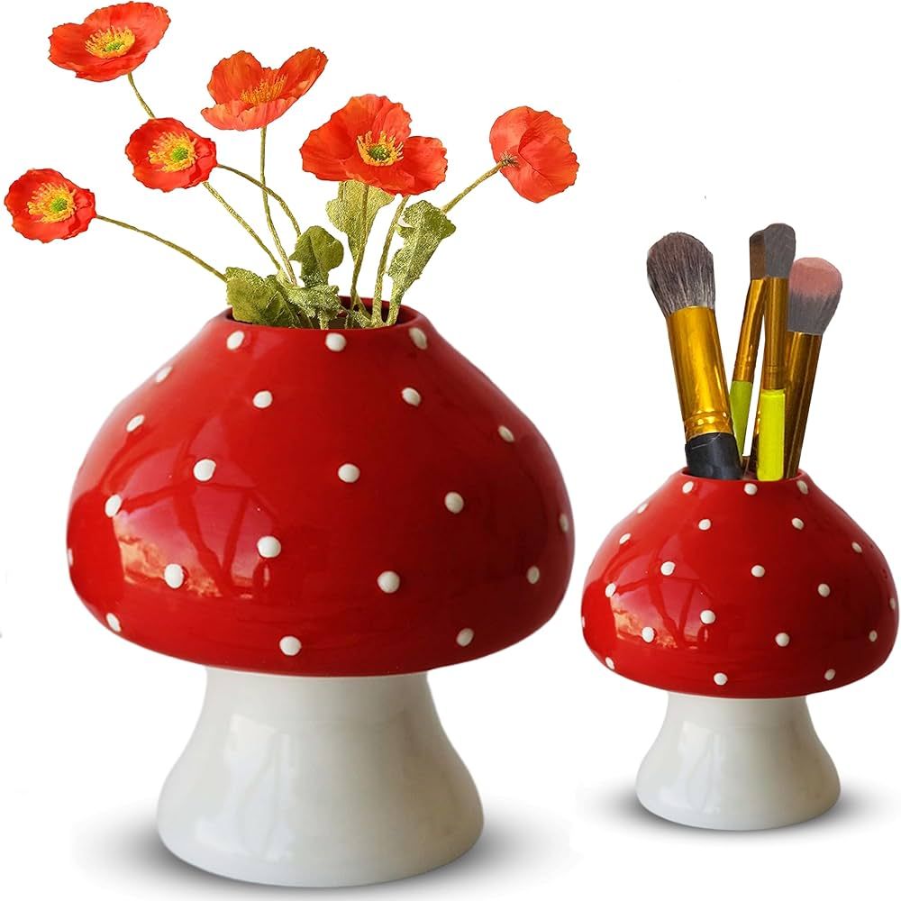Stonexa Decorative Mushroom Vase Set - Ceramic, Red & White, 2 Piece, Versatile, Nature-Inspired,... | Amazon (US)