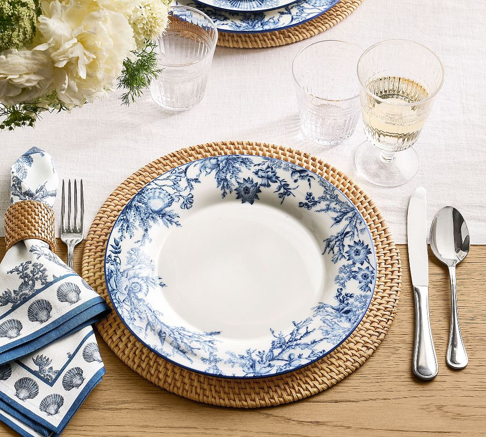Kravet Underwater Toile Porcelain Dinner Plates - Set of 4 | Pottery Barn (US)