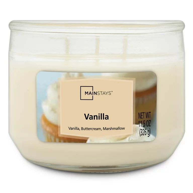 Mainstays Vanilla Scented 3-Wick Glass Jar Candle, 11.5 oz | Walmart (US)