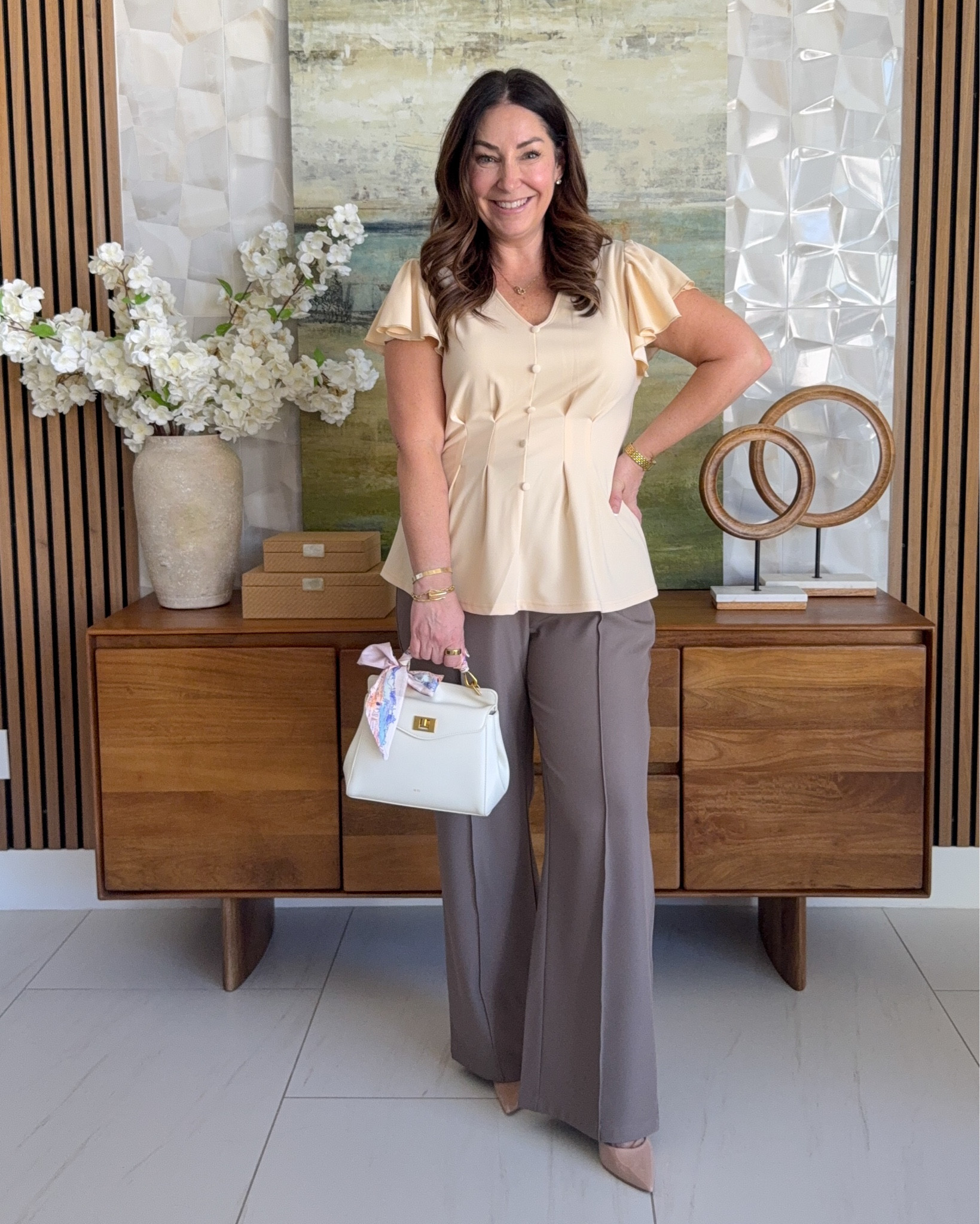 Spring Workwear with bright colors for the season. Stretchy peplum top with non functional buttons is comfy yet professional. Top tts, L // Pants tts, 12 #weartowork #officestyle #businessoutfit 

 

#LTKOver40 #LTKMidsize #LTKWorkwear