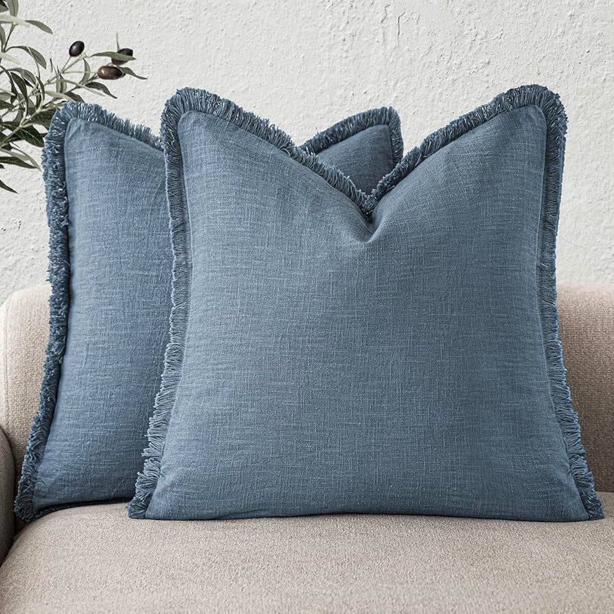 Foindtower Set of 2 Decorative Linen Fringe Throw Pillow Covers Cozy Boho Farmhouse Cushion Cover... | Amazon (US)