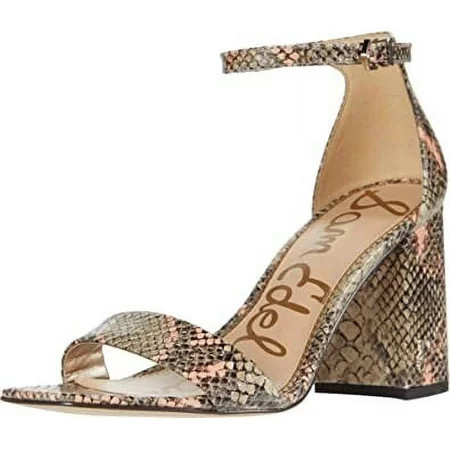 SAM EDELMAN Womens Brown Snake Print Cushioned Ankle Strap Buckle Accent Daniella Square Toe Block Heel Buckle Leather Sandals 9.5 M | Walmart (US)