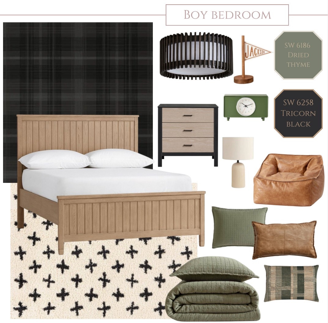 Black, brown and olive boy room. Here is a curated boy room theme featuring some more common room decor and furniture  

#LTKHome #LTKKids