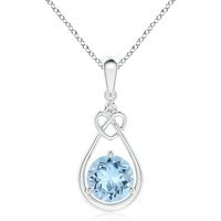 Angara 0.72 Carat Aquamarine Knotted Heart Pendant with Diamond in 18K White Gold | Angara UK