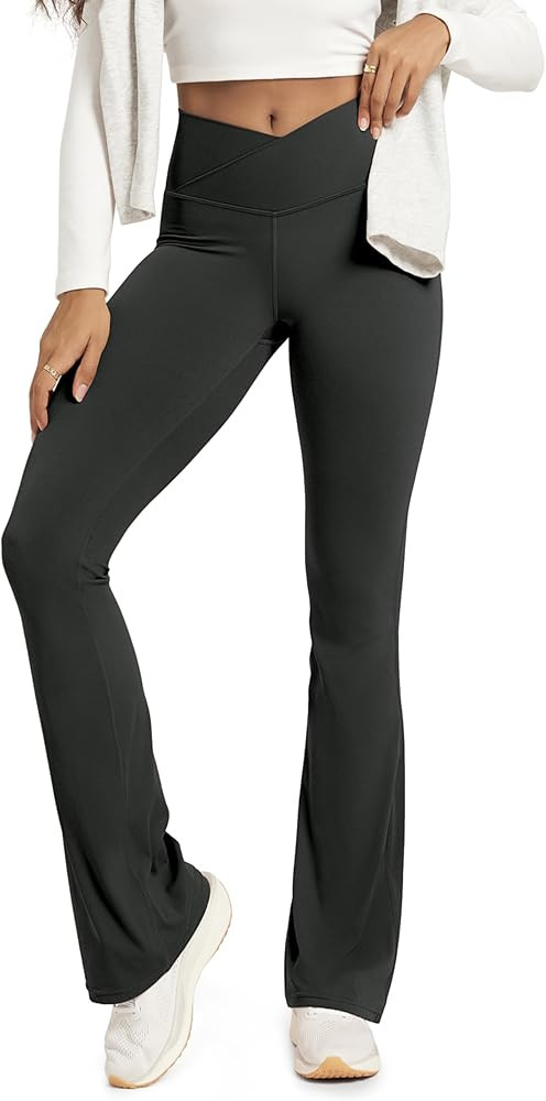 ODODOS Women's Crossover Flared Yoga Pants Cloud Feeling Soft High Waist Bootcut Leggings with Ba... | Amazon (US)