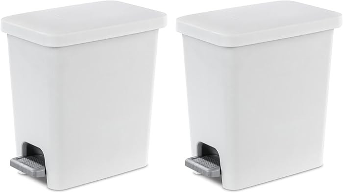 Sterilite 2.7 Gallon Rectangular StepOn Wastebasket, Small, White lid and base with Titanium peda... | Amazon (US)