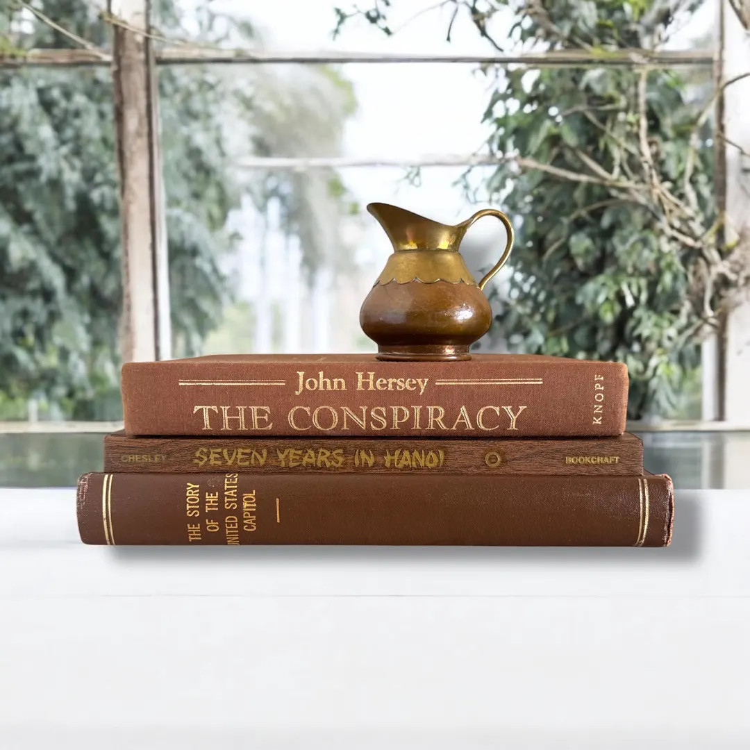 Vintage Brown Books Stack, Brown and Gold Books, Antique Brown Book Decor, Home Staging Books, Br... | Etsy (US)