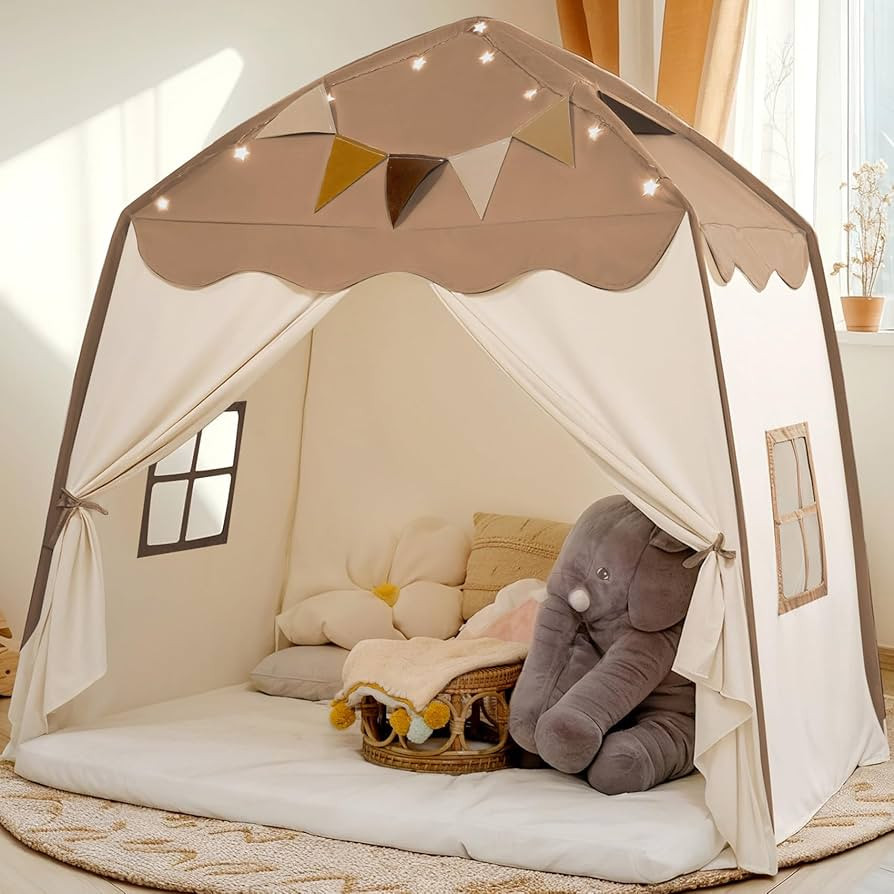 Extra Large Kids Play Tent with Flags & Star Lights, Portable & Foldable Teepee, Bed Tent Bed Can... | Amazon (US)