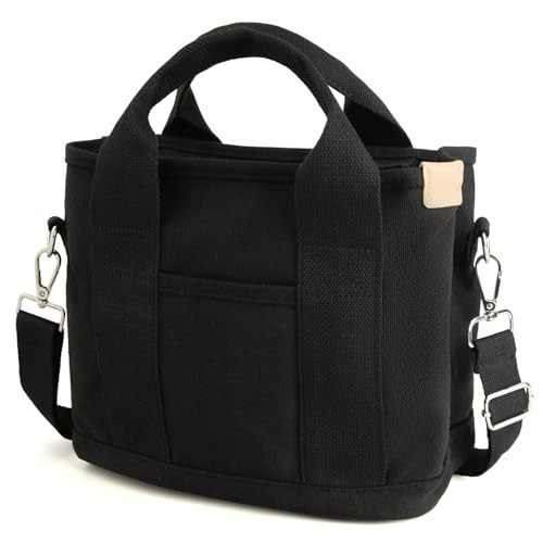 IwIeIaIrI Small Tote Bag for Women,Canvas Mini Tote Bags with Zipper and Multi Pockets,Crossbody Bag Shoulder Bag,Kids,Girls,Friends Gift(Black) | Amazon (US)