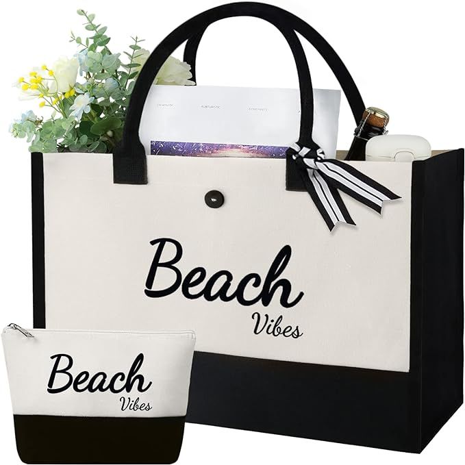 Large Beach Bag Waterproof Sandproof , Birthday Gifts for Women Oversized Packable Beach Vibes To... | Amazon (US)