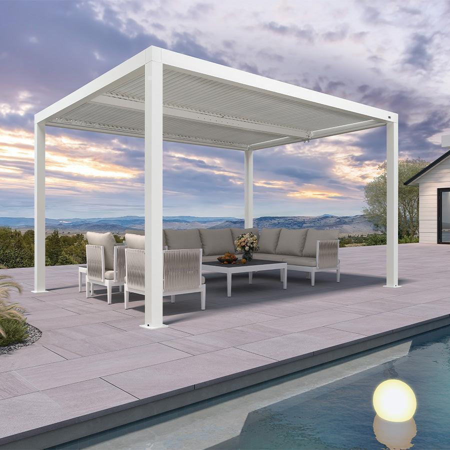 PURPLE LEAF Athena Louvered Pergola Modern White Pergola with Adjustable Roof for Deck Backyard G... | Purple Leaf