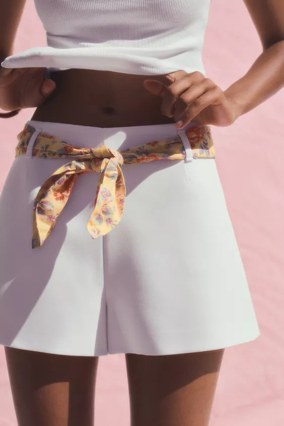 HIGH-WAISTED SCARF SHORTS | Zara US