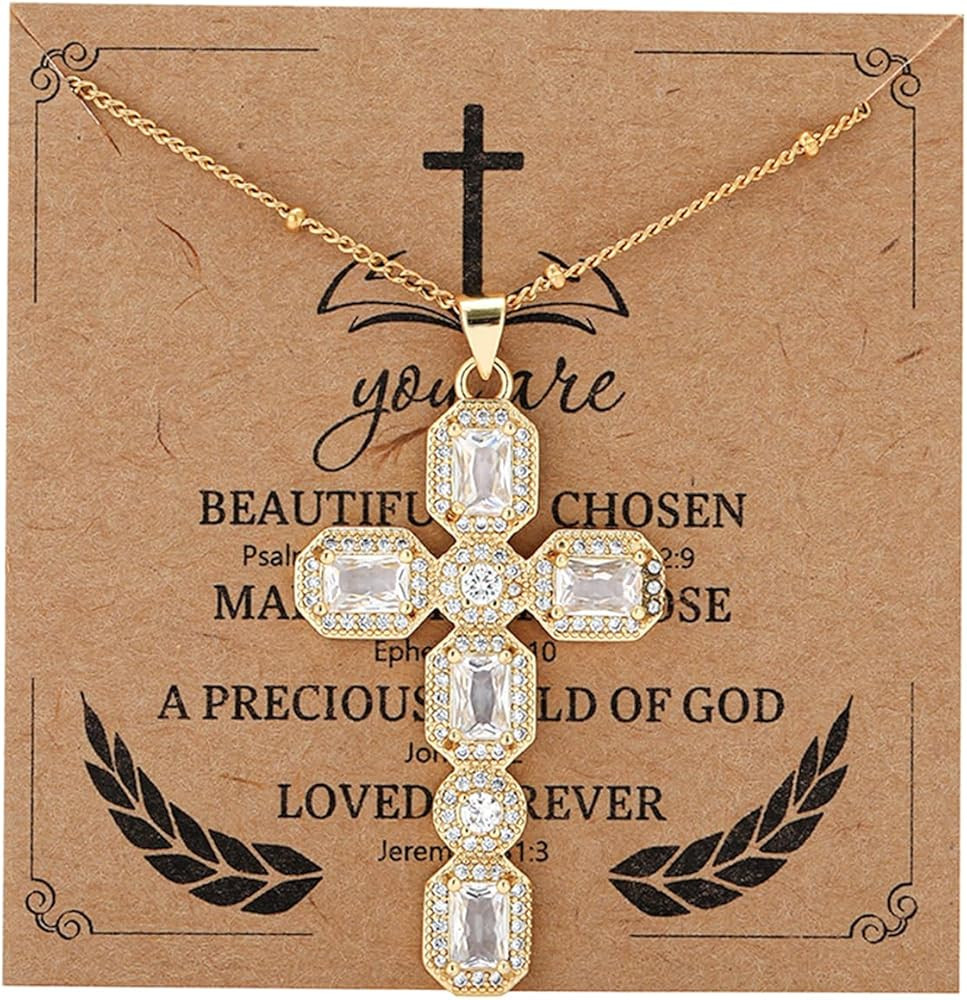 Cross Necklace for Women Diamond Cross Pendant Necklace Cubic Zirconia Crystal Birthstone Cross N... | Amazon (US)