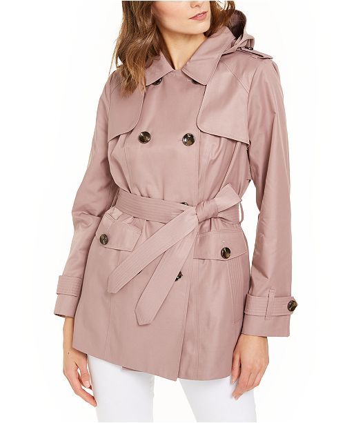 Hooded Double-Breasted Water-Repellent Trench Coat | Macys (US)