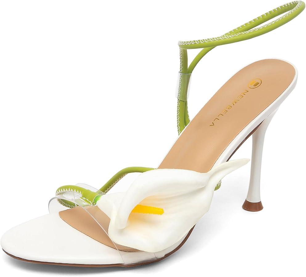 NEWBELLA Women\u2019s Floral Stiletto Sandals Calla Lily Flower Heels Open Toe Dress Sandals Ankl... | Amazon (US)