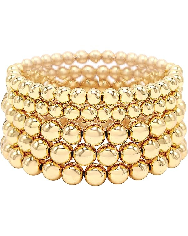 5 Pcs Faux Pearl Bracelet Set for Women Beaded Stretch Strand Bracelets for Bridesmaid,Bridal,Par... | Amazon (US)