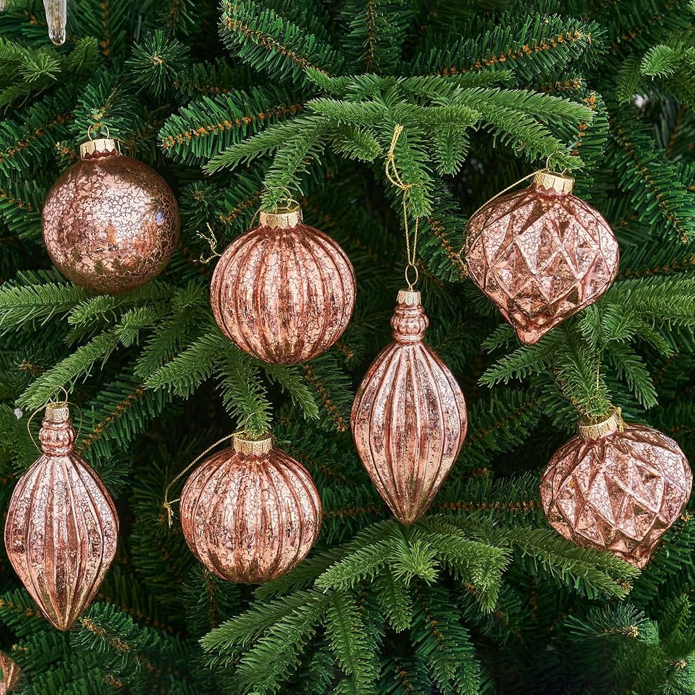 Mercury Glass Christmas Ornaments Set of 8 Rose Gold 3.54 Inches Large Hanging Balls Finial Xmas ... | Amazon (US)