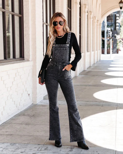 Brady Bell Bottom Pocketed Overalls - Washed Black - FINAL SALE | VICI