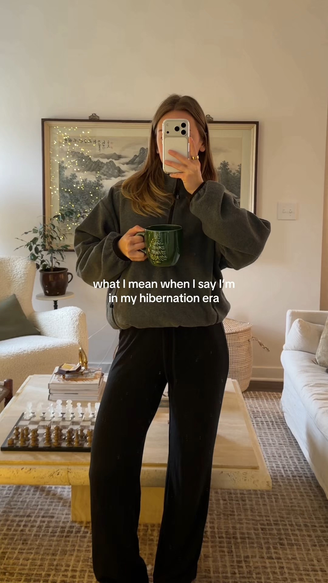 12/8/25 my aesthetic December winter morning, fully embracing my hibernation era and taking it very seriously. Linking my Aritzia gray fleece quarter zip and my Aritzia black lounge pants that I’ve been living in, my pour-over coffee maker that makes slow mornings feel extra cozy, our living room furniture and winter decor details, and my Kindle and iPad for the perfect slow morning lineup.

#LTKdayinmylife #LTKmorningroutine #LTKHoliday