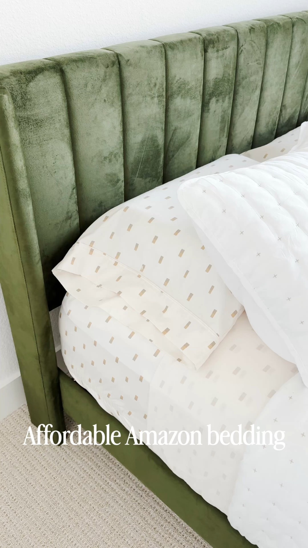 Affordable Amazon bedding that looks high end 🤍 This white quilt and neutral layered bedding instantly elevate a bedroom and pair beautifully with a green velvet headboard. If you’re looking for cozy bedroom decor ideas, neutral bedding inspiration, or budget-friendly Amazon home finds, this set is soft, minimal, and perfect for a calm modern bedroom refresh.

#LTKHome #LTKSaleAlert