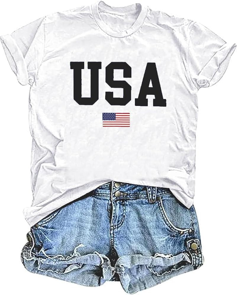 USA Flag Tee Shirt for Women 4th of July Memorial Day Gift T Shirt Casual Short Sleeve American P... | Amazon (US)