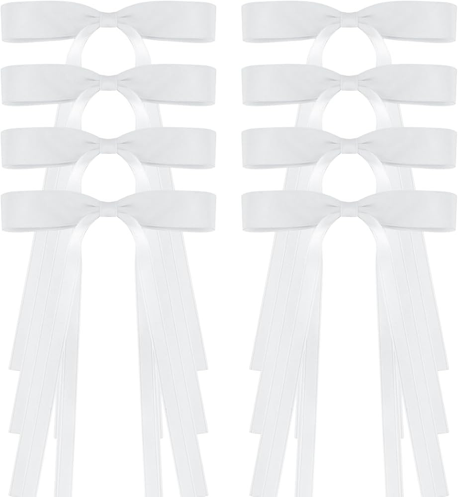 White Hair Bow Hair Ribbon Tassel Bow Hair Clips 8 Pcs Coquette Bows Silky Satin Long Tail Bowknot Hair Clips Alligator Clips Cute Hair Accessories for Women Girls Wedding Bridal | Amazon (US)