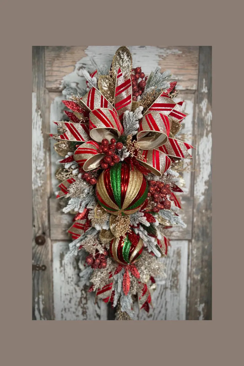 Deluxe Evergreen Christmas Swag With Pine, Large Ornaments and Much More - Designer Ribbon - Etsy | Etsy (Global)