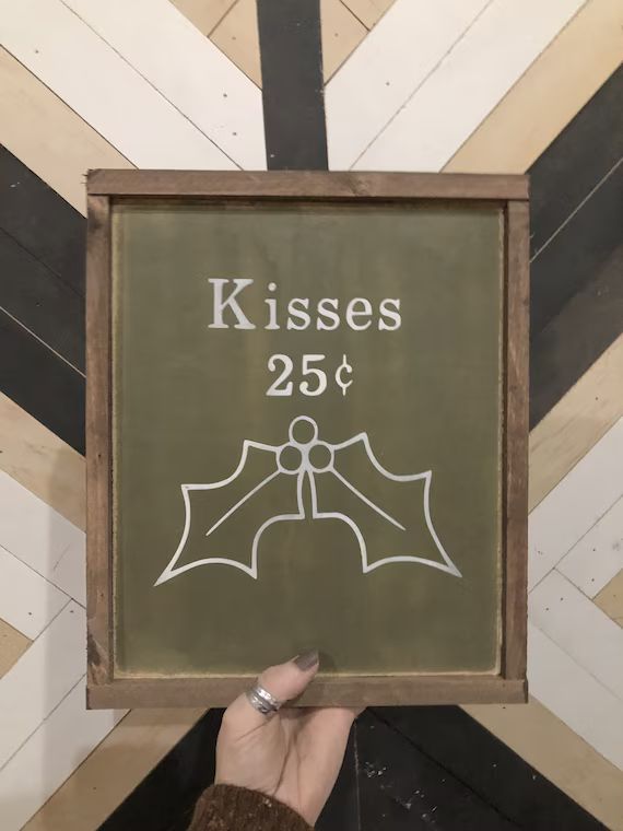 wall art / signs modern art / wall decor / home decor / Mistletoe kisses 25 Christmas framed wood... | Etsy (US)
