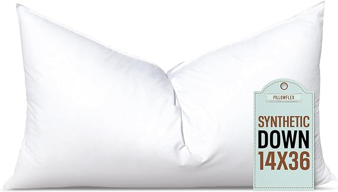 Pillowflex Synthetic Down Pillow Insert - 14x36 Down Alternative Pillow, Ultra Soft, Large Rectan... | Amazon (US)