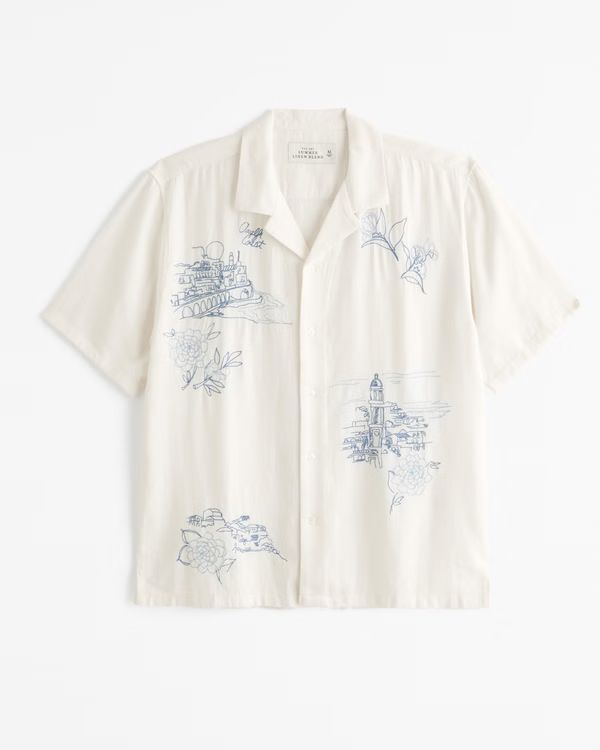 Camp Collar Linen-Blend Textured Shirt | Abercrombie & Fitch (US)