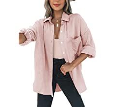 Dokotoo Womens Color Block Button Down Shirts Long Sleeve Oversized Boyfriend Blouses Tops | Amazon (US)