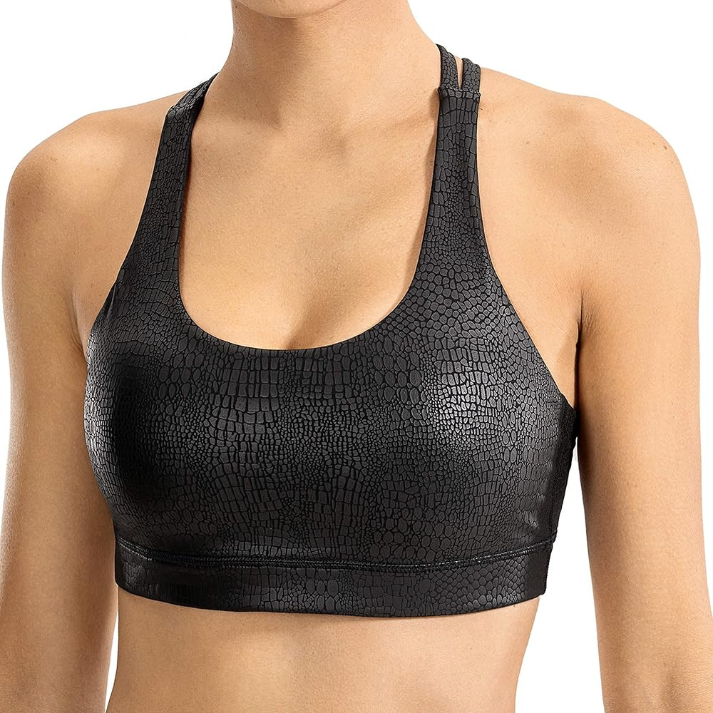 CRZ YOGA Women's Strappy Sports Bras - Faux Leather - Fitness Workout Yoga Bra | Amazon (US)