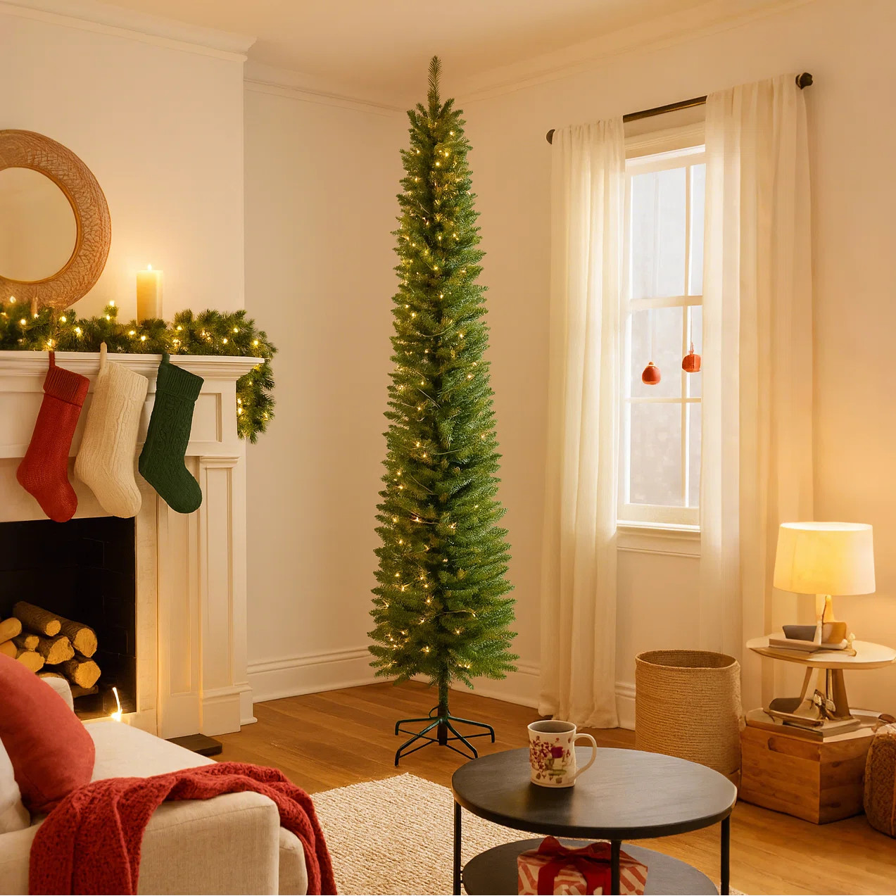 Slim Pre-Lit Pencil Artificial Christmas Tree – Compact Design | Wayfair North America