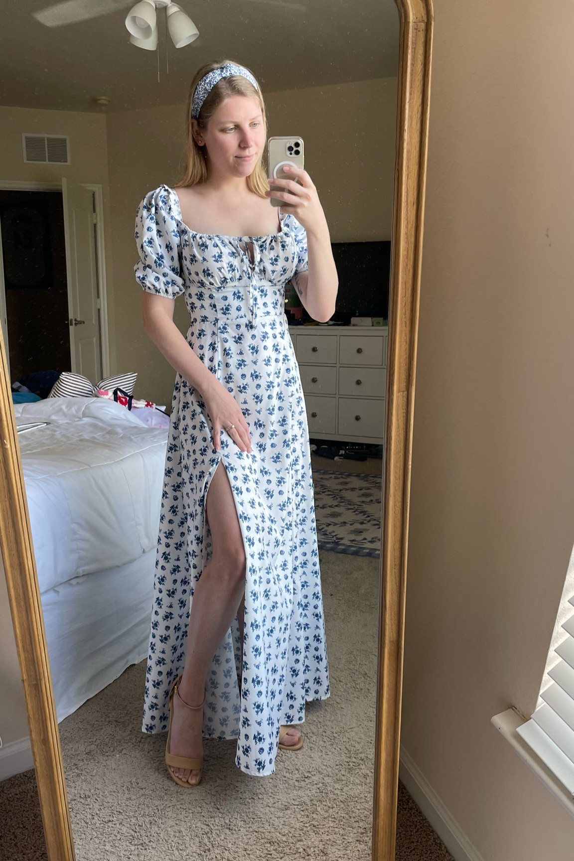 Cottagecore blue floral peasant maxi dress   