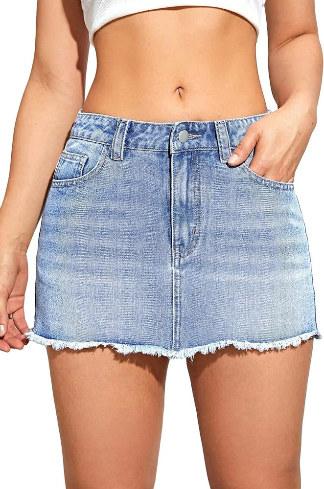 Milumia Women's High Waist Bodycon Denim Mini Skirt Y2K Raw Hem Jean Skirt | Amazon (US)