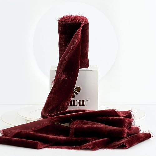 MEEDEE Burgundy Velvet Ribbon - 3 Inch Red Velvet Fringe for Wreaths, Flower Bouquets, Dress Sash... | Amazon (US)