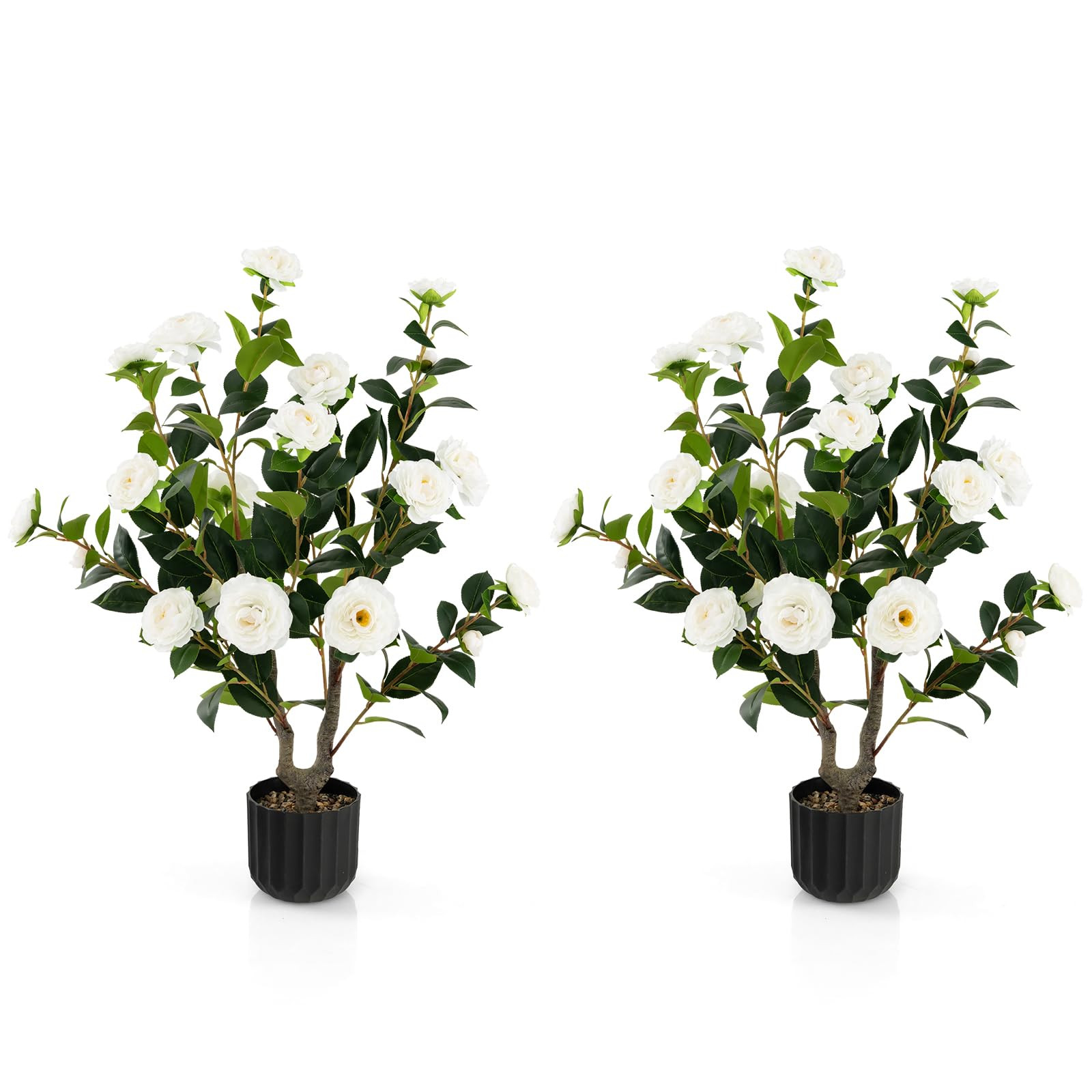 Goplus 38’’ Artificial Camellia Tree, 2 Pack Flower Plants Artificial Tree, Faux Floral Plant... | Amazon (US)
