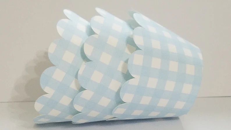 Cupcake Wrappers, Blue and White Gingham Cupcake Wrappers, Blue Gingham Decorations, Blue Gingham... | Etsy (US)